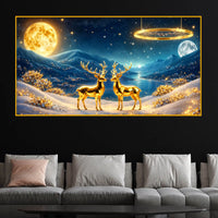 Elegant Golden Deer Scenic View Crystal Glass Painting