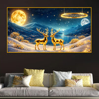 Elegant Golden Deer Scenic View Crystal Glass Painting