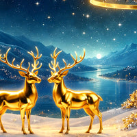 Elegant Golden Deer Scenic View Crystal Glass Painting