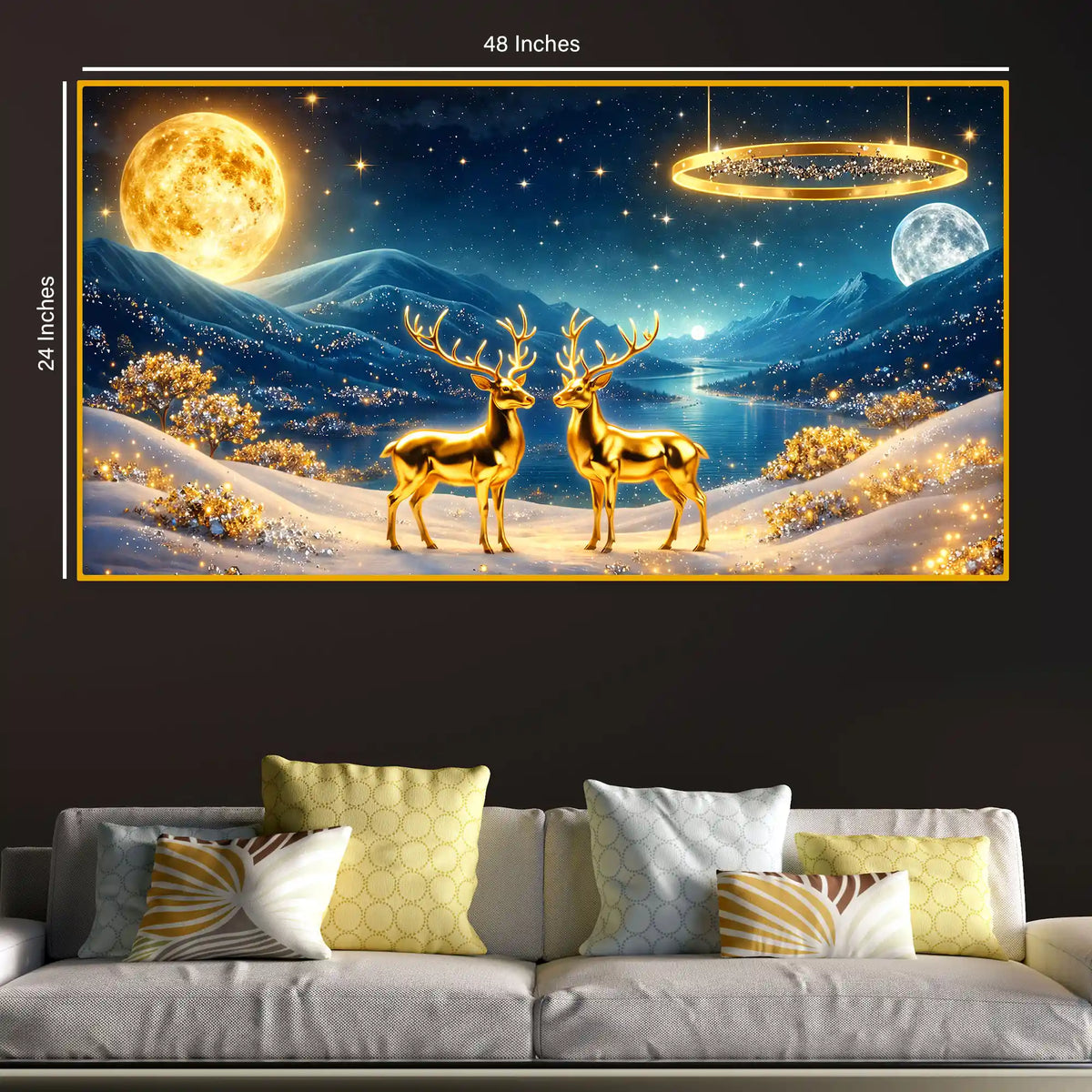 Elegant Golden Deer Scenic View Crystal Glass Painting