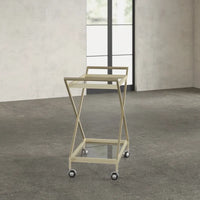 Elegant Golden Finish Drink Cart with Crossed Metal Frame