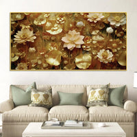 Elegant Golden Floral Canvas Wall Art Luxury Painting
