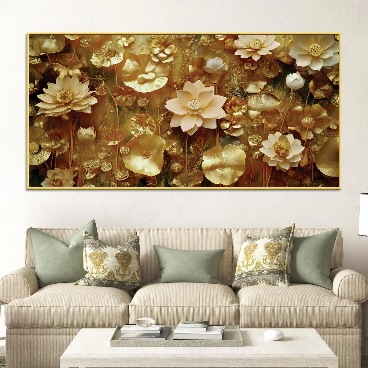 Elegant Golden Floral Canvas Wall Luxury Painting