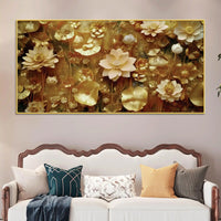 Elegant Golden Floral Canvas Wall Art Luxury Painting