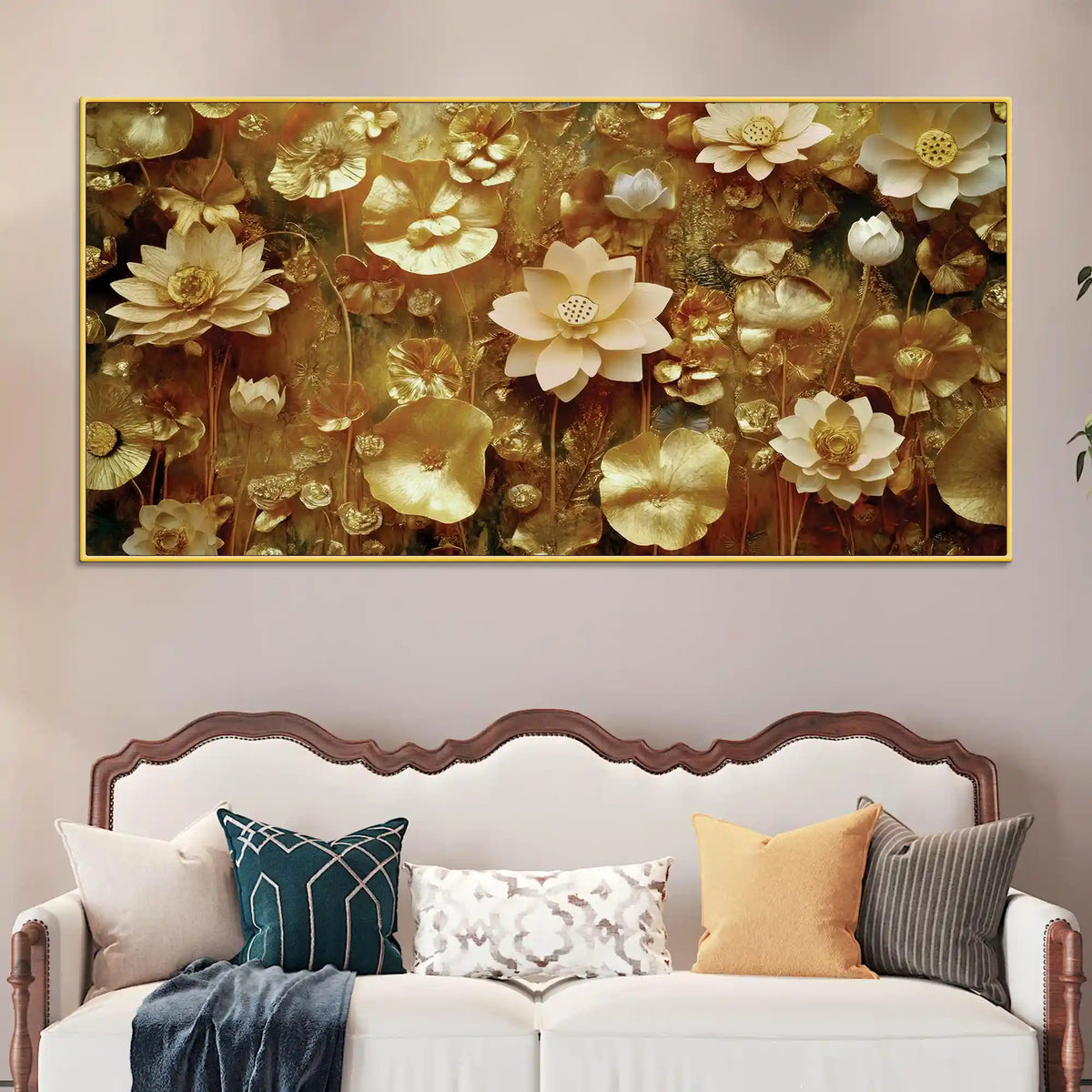 Elegant Golden Floral Canvas Wall Luxury Painting