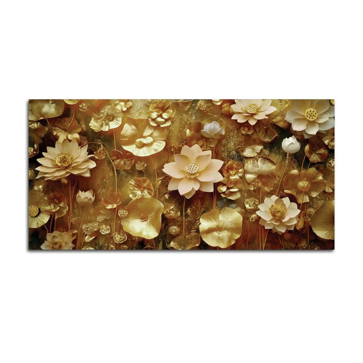 Elegant Golden Floral Canvas Wall Art Luxury Painting