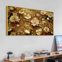 Elegant Golden Floral Canvas Wall Luxury Painting