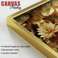 Elegant Golden Floral Canvas Wall Art Luxury Painting