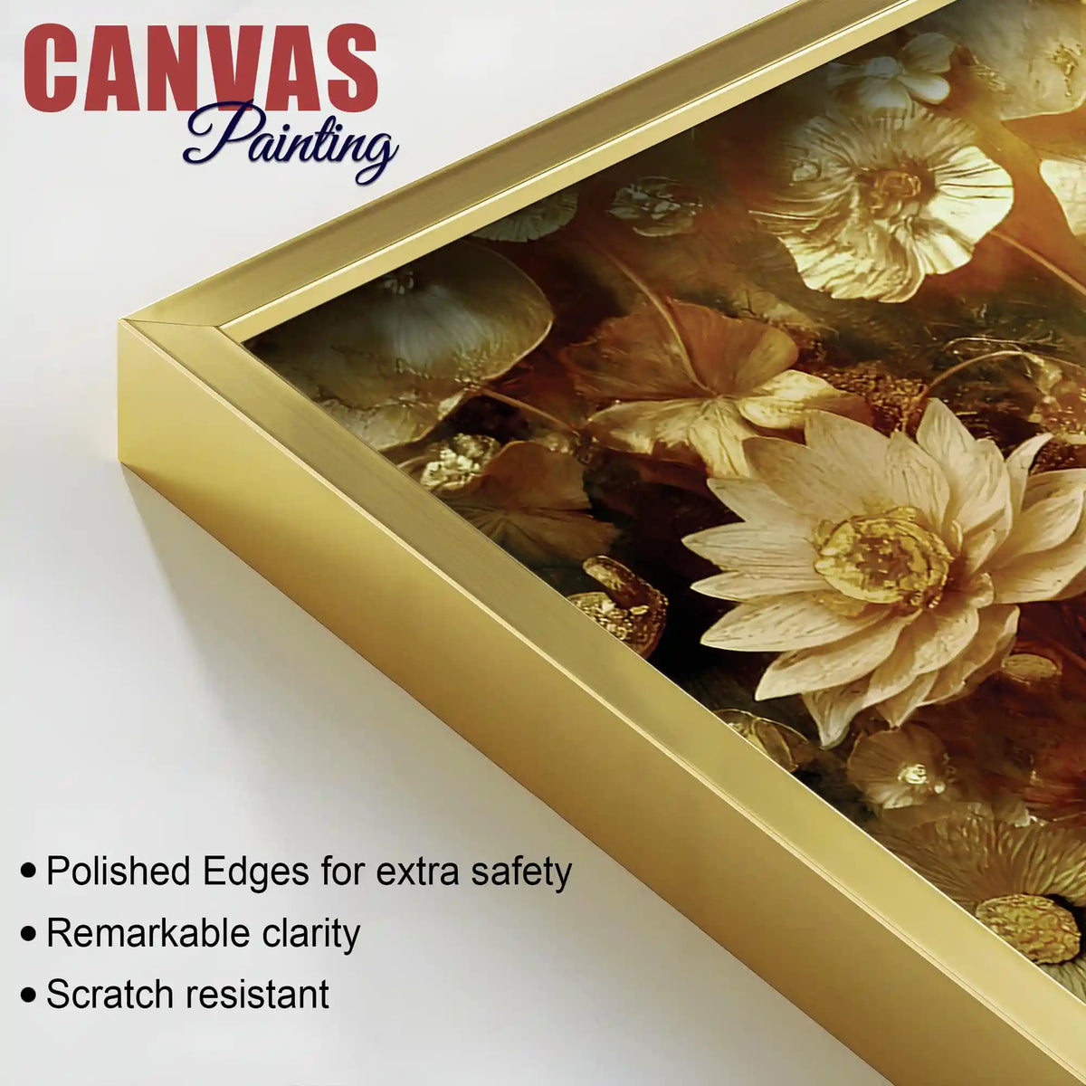 Elegant Golden Floral Canvas Wall Luxury Painting