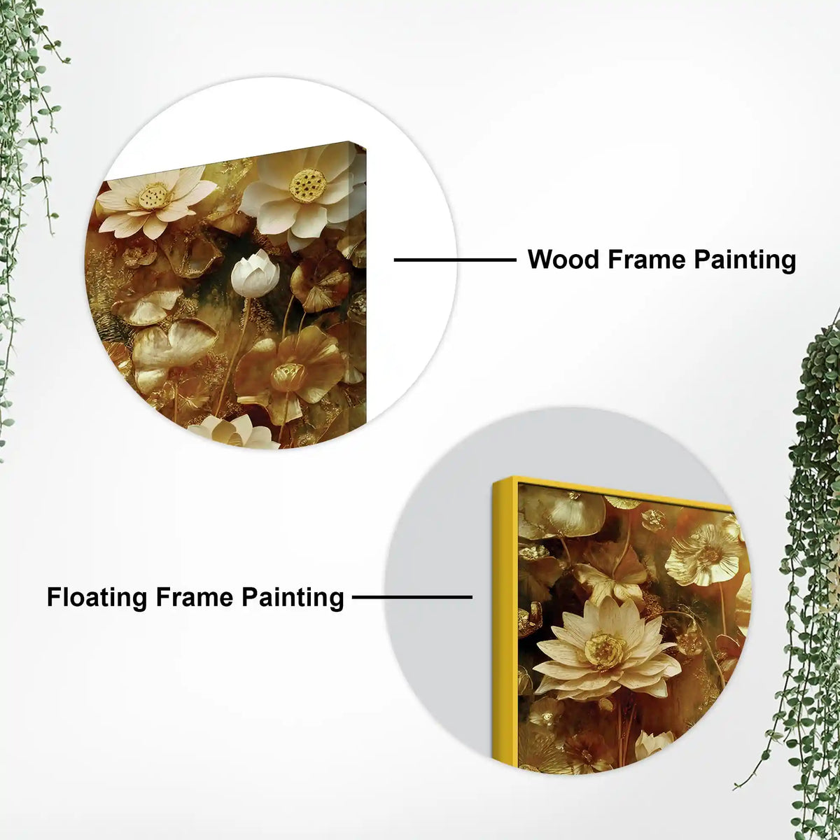 Elegant Golden Floral Canvas Wall Art Luxury Painting