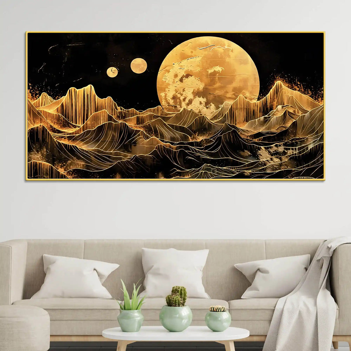 Elegant Golden Moon Abstract Canvas Wall Painting for Home Decoration