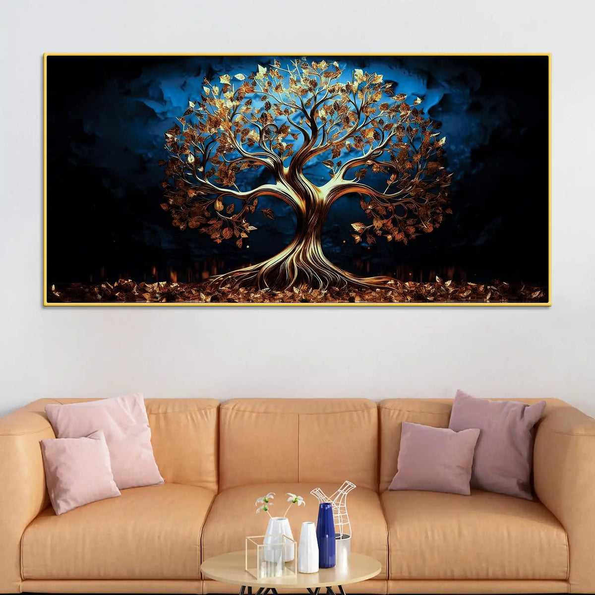 Elegant Golden Tree Wall Art Canvas Painting