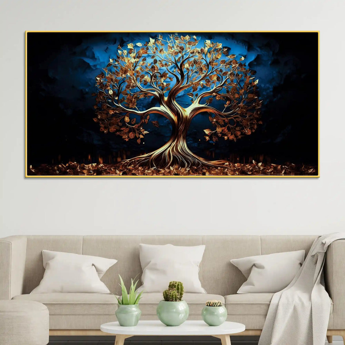 Elegant Golden Tree Wall Art Canvas Painting