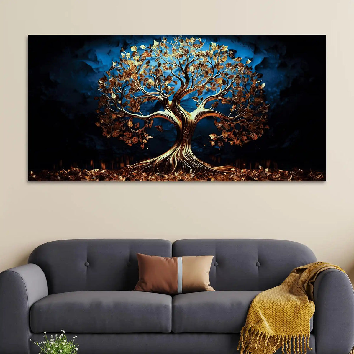 Elegant Golden Tree Wall Art Canvas Painting