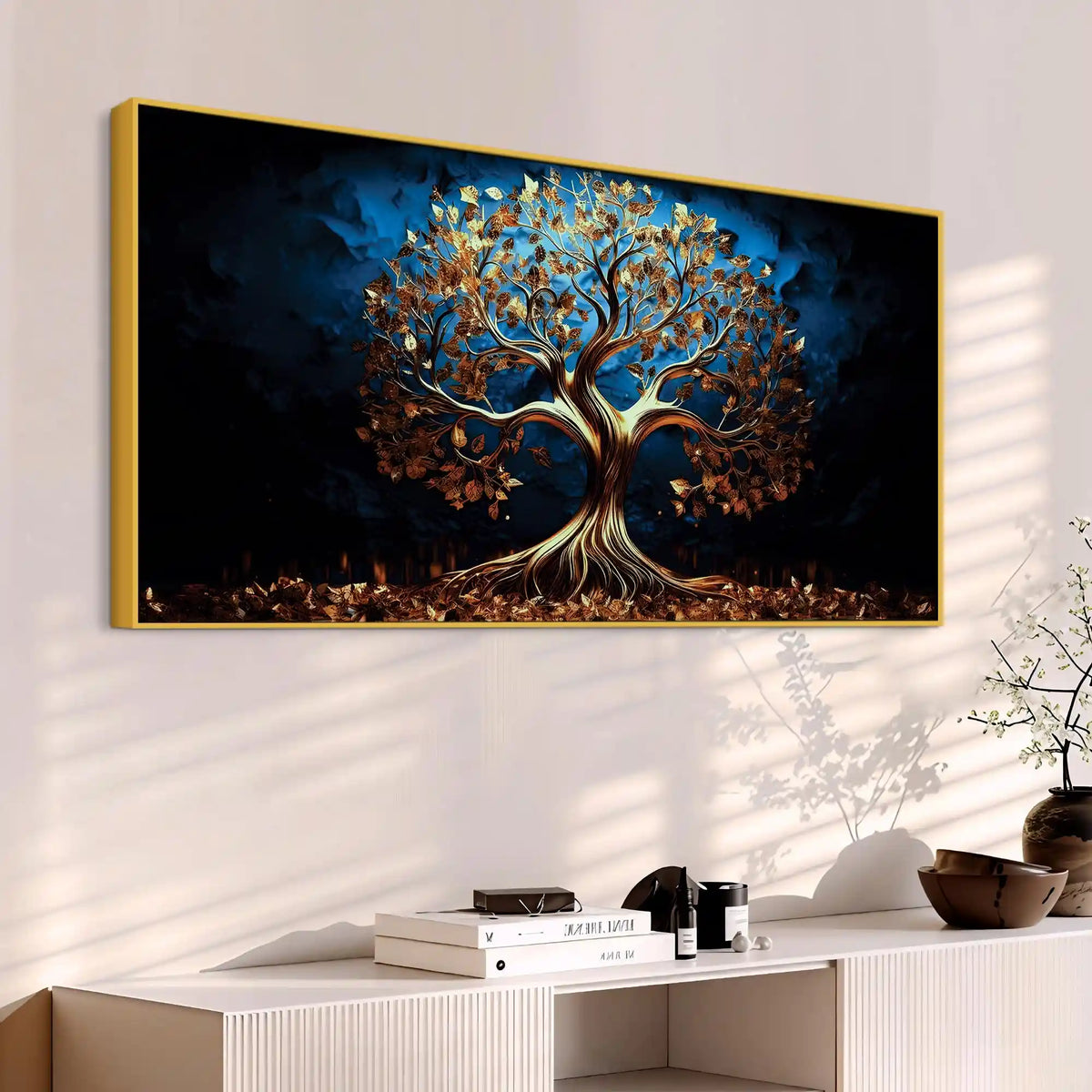 Elegant Golden Tree Wall Art Canvas Painting