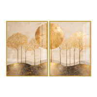 Elegant Golden Woodland Acrylic Floating Wall Painting Set of 2