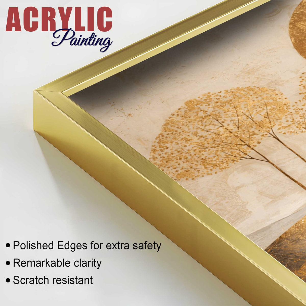 Elegant Golden Woodland Acrylic Floating Wall Painting Set of 2