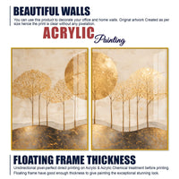 Elegant Golden Woodland Acrylic Floating Wall Painting Set of 2