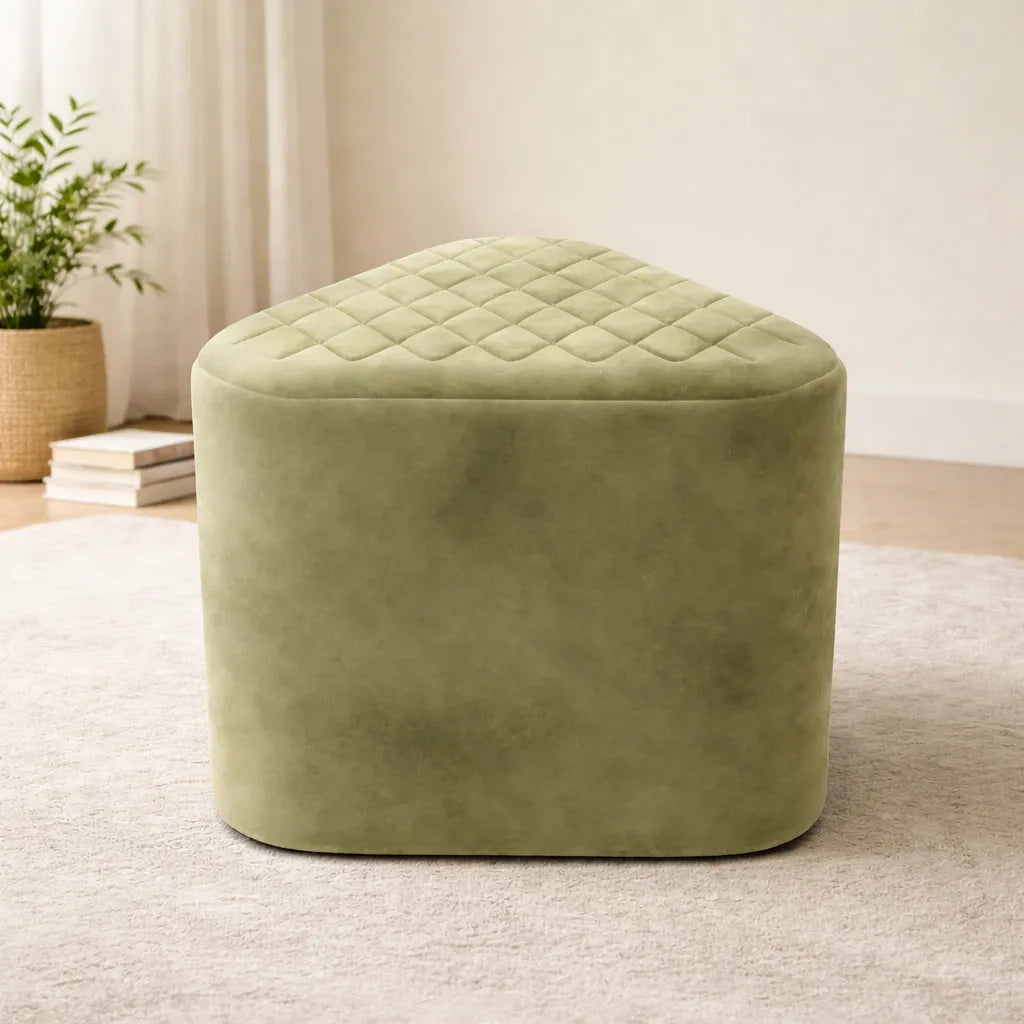 Elegant Green Ottoman Pouffe with Diamond-Stitch Top