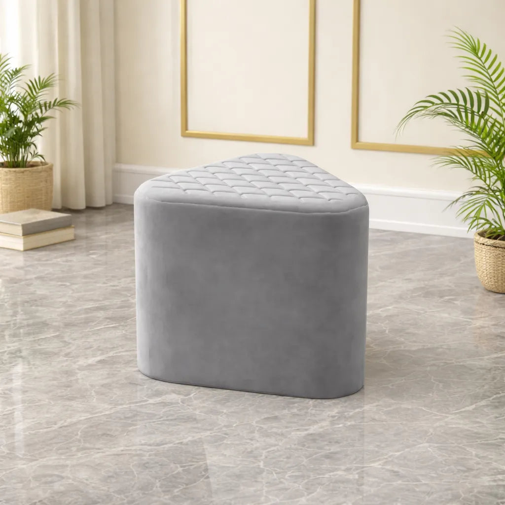 Elegant Grey Ottoman Pouffe with Diamond-Stitch Top