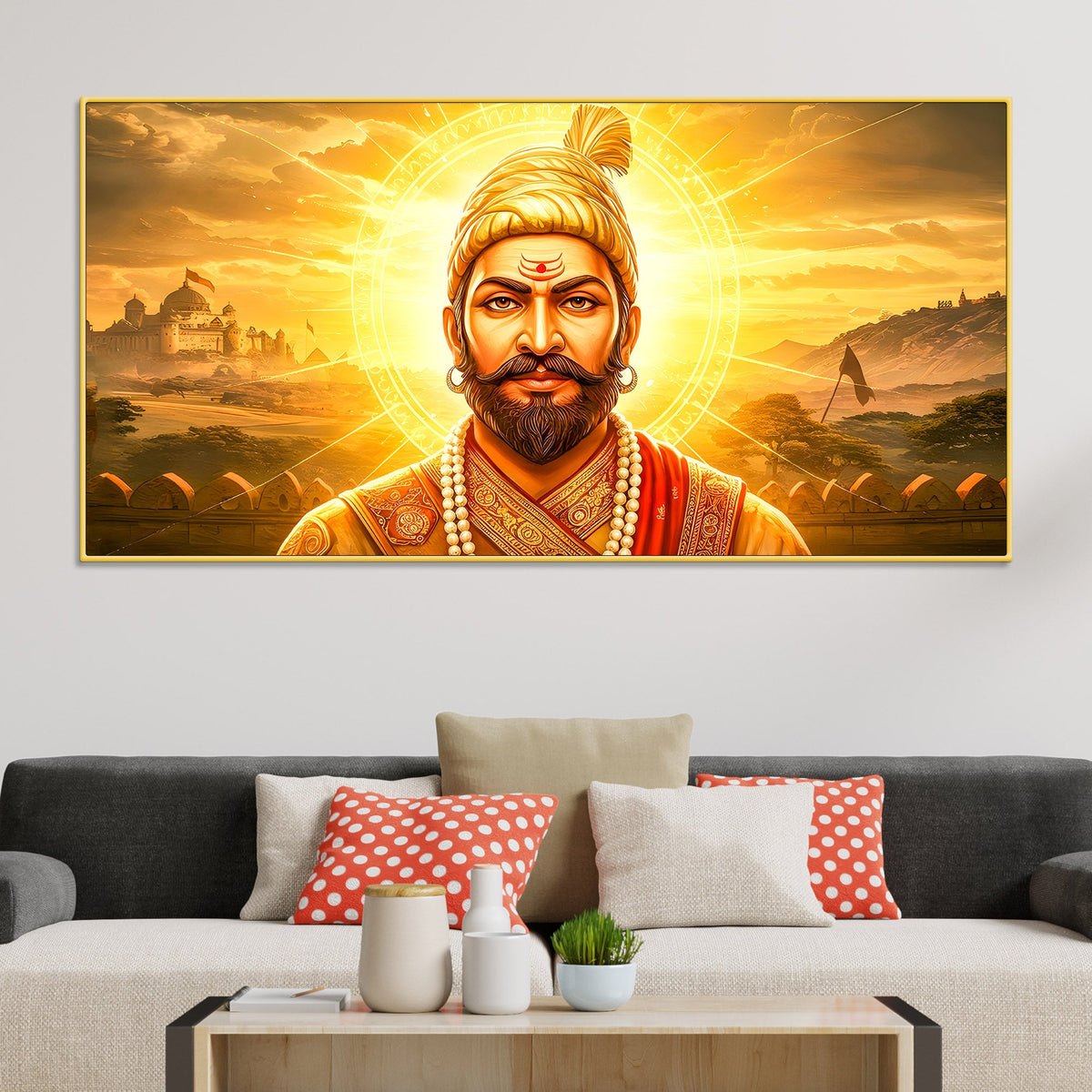 Elegant Indian Royal Warrior Shivaji Maharaj Canvas Painting