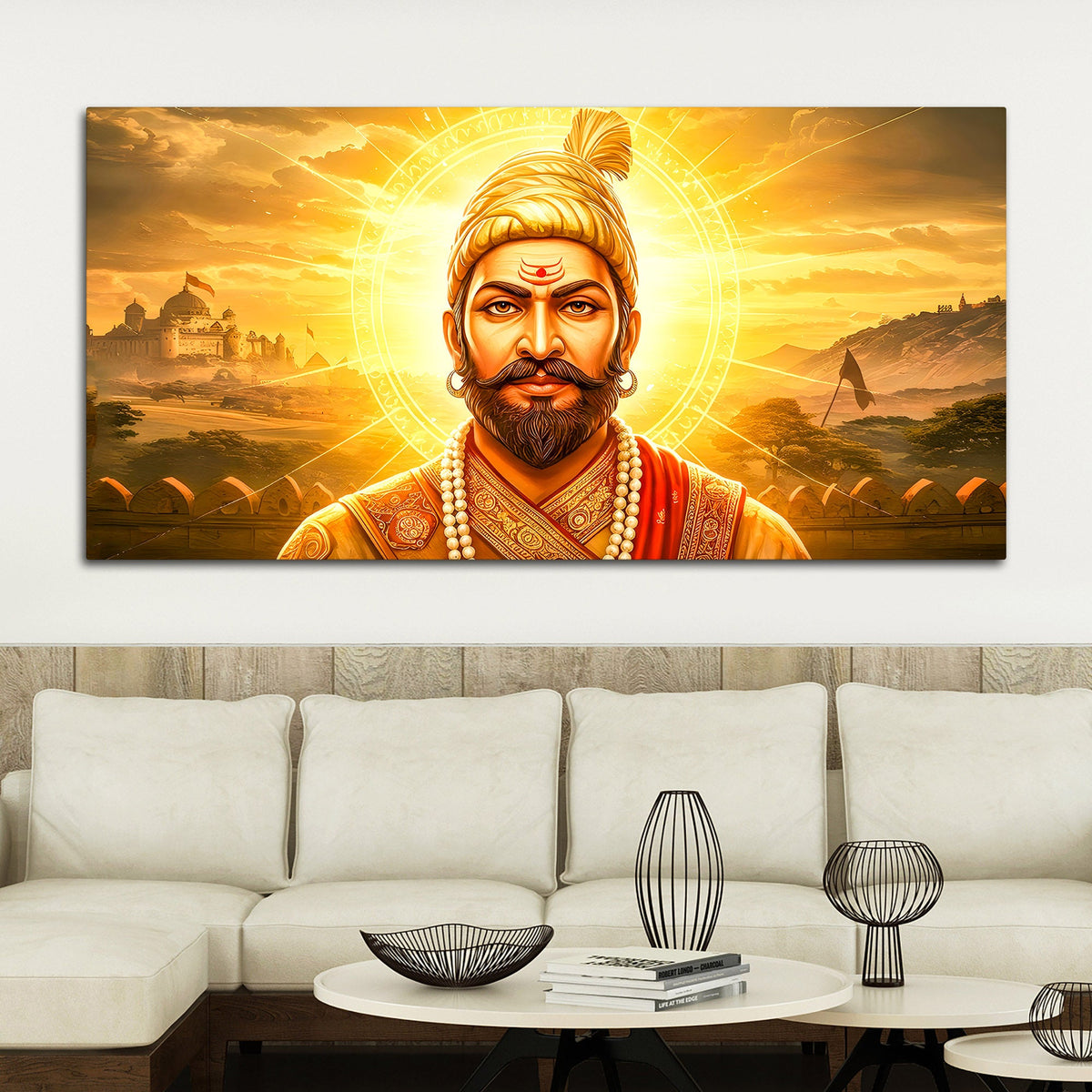 Elegant Indian Royal Warrior Shivaji Maharaj Canvas Painting