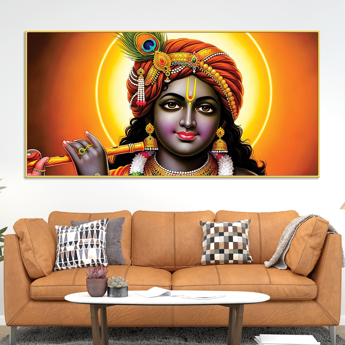 Elegant Lord Krishna Spiritual Canvas Painting for Living Room