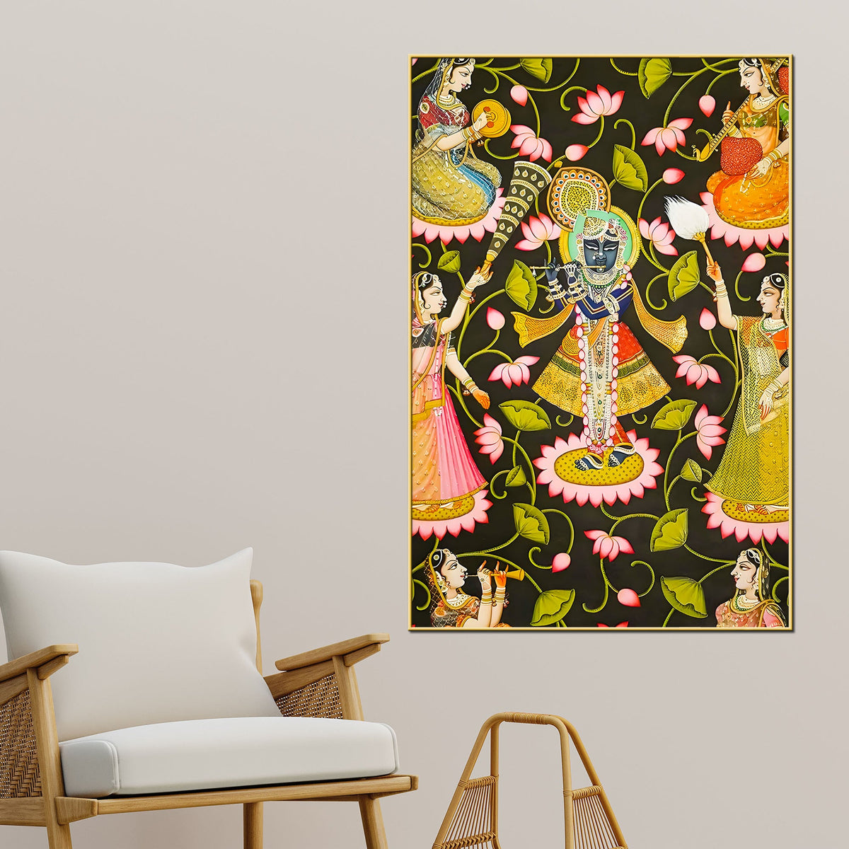 Elegant Lord Shree Krishna & Gopis Canvas Wall Painting