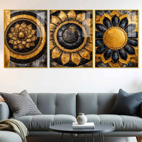 Elegant Lotus Bloom Floating Acrylic Wall Art Painting Set of 3