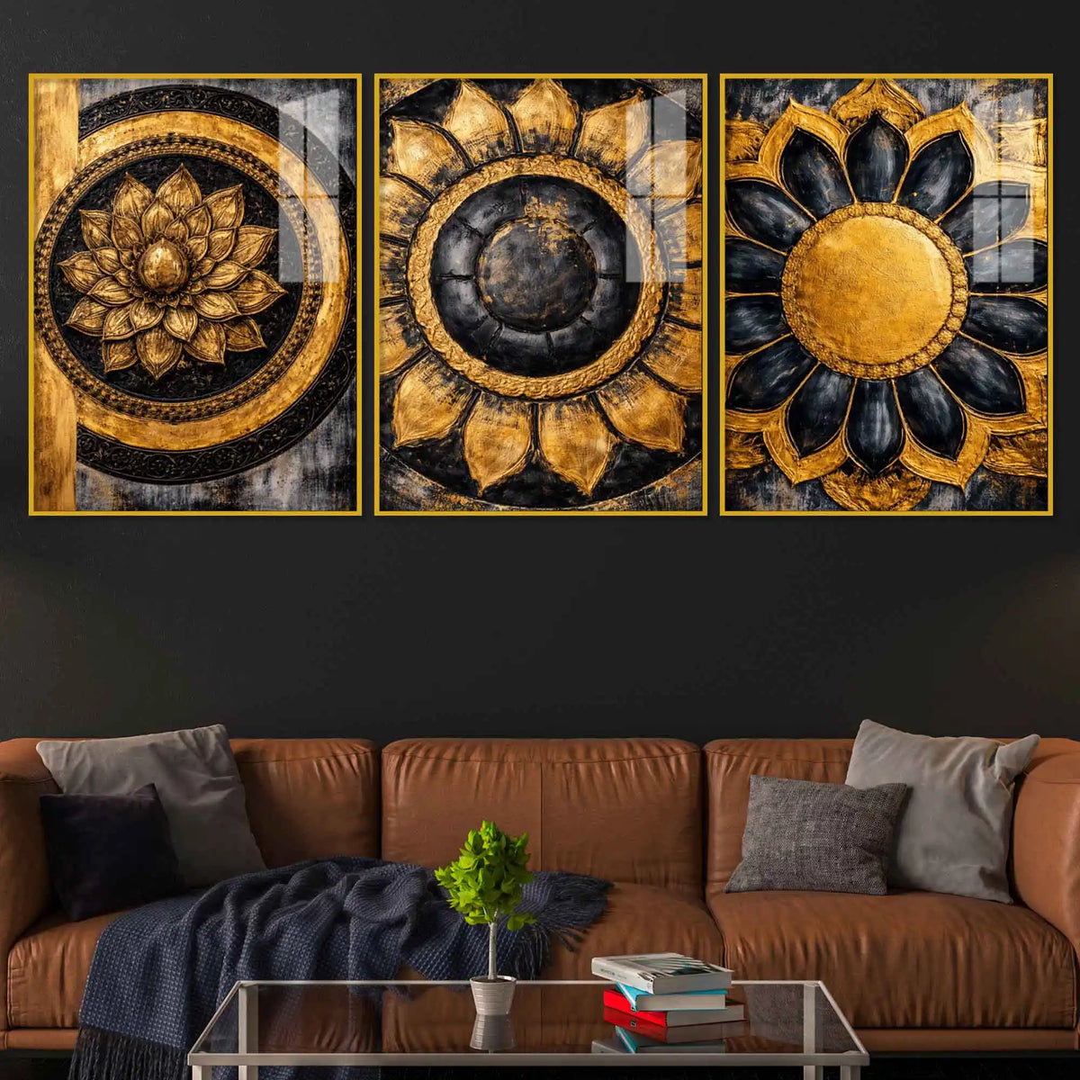 Elegant Lotus Bloom Floating Acrylic Wall Art Painting Set of 3