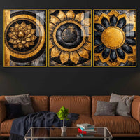 Elegant Lotus Bloom Floating Acrylic Wall Art Painting Set of 3