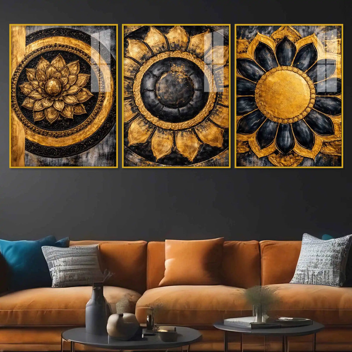 Elegant Lotus Bloom Floating Acrylic Wall Art Painting Set of 3