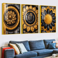 Elegant Lotus Bloom Floating Acrylic Wall Art Painting Set of 3