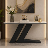 Elegant Marble Console Table with Unique Black Geometric Base