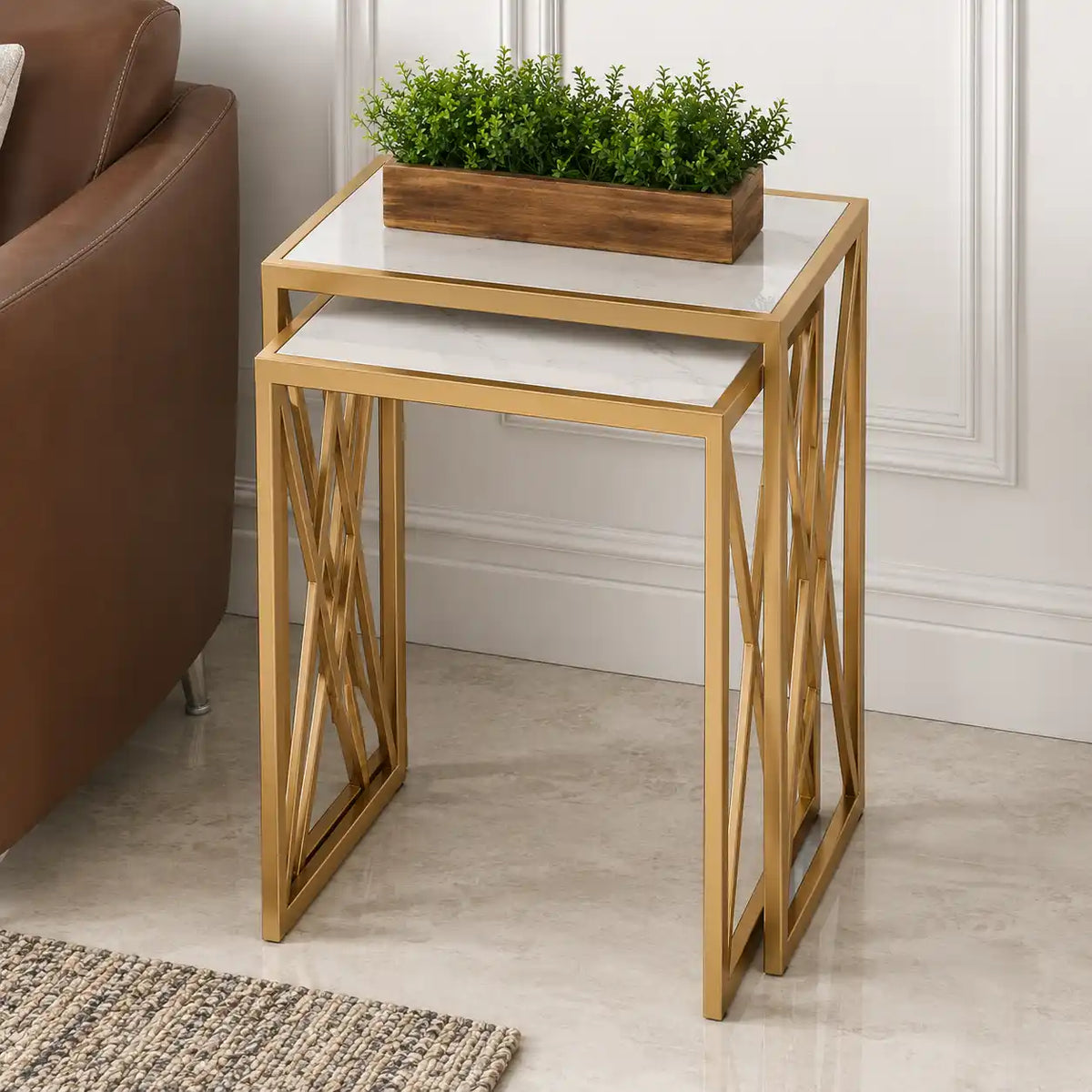 Elegant Marble Finish Nesting Table Set