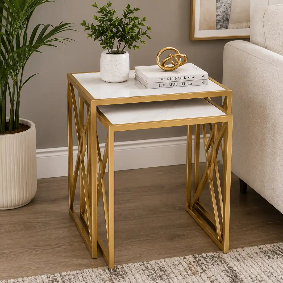 Elegant Marble Finish Nesting Table Set