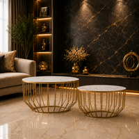 Elegant Marble Top Metal Coffee Table - Set of 2