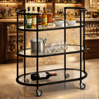 Elegant Modern Bar Cart Trolley with Black Steel Frame