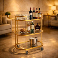 Elegant Modern Bar Cart Trolley with Golden Steel Frame