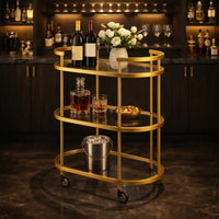 Elegant Modern Bar Cart Trolley with Golden Steel Frame