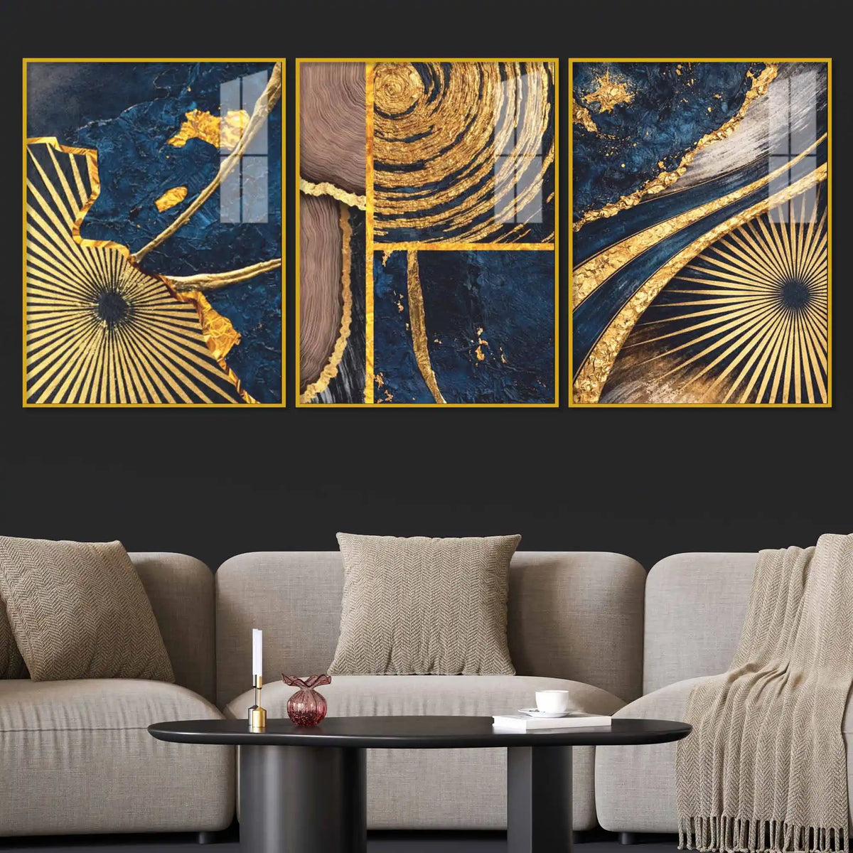Elegant Modern Texture Acrylic Floating Painting Set of 3