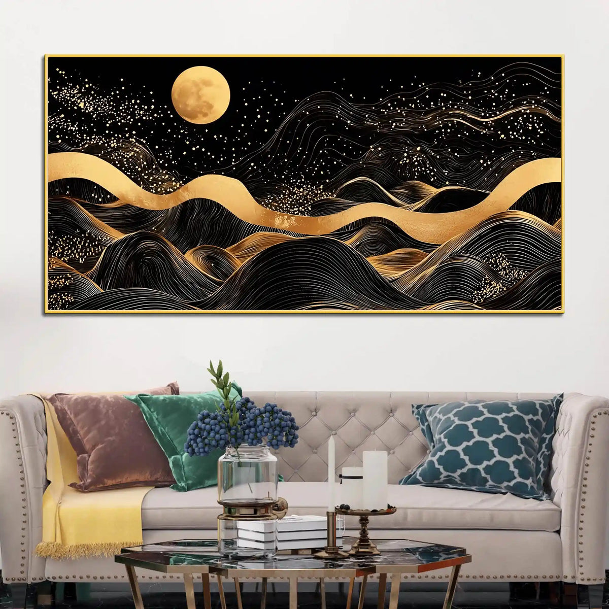 Elegant Moon Night Abstract Canvas Painting for Bedroom