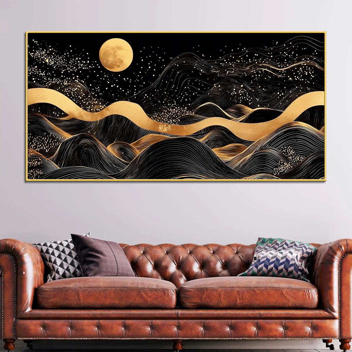 Elegant Moon Night Abstract Canvas Painting for Bedroom