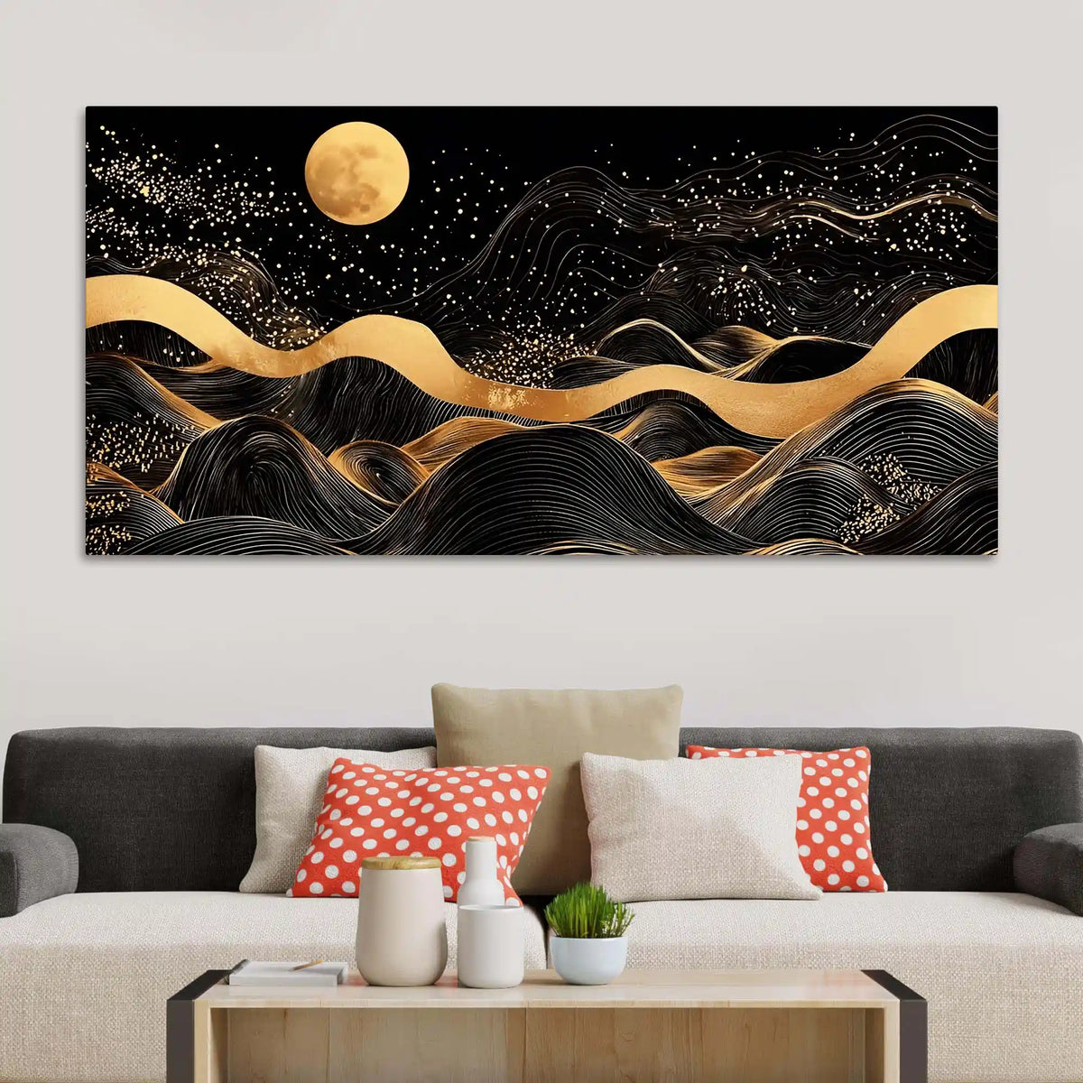 Elegant Moon Night Abstract Canvas Painting for Bedroom