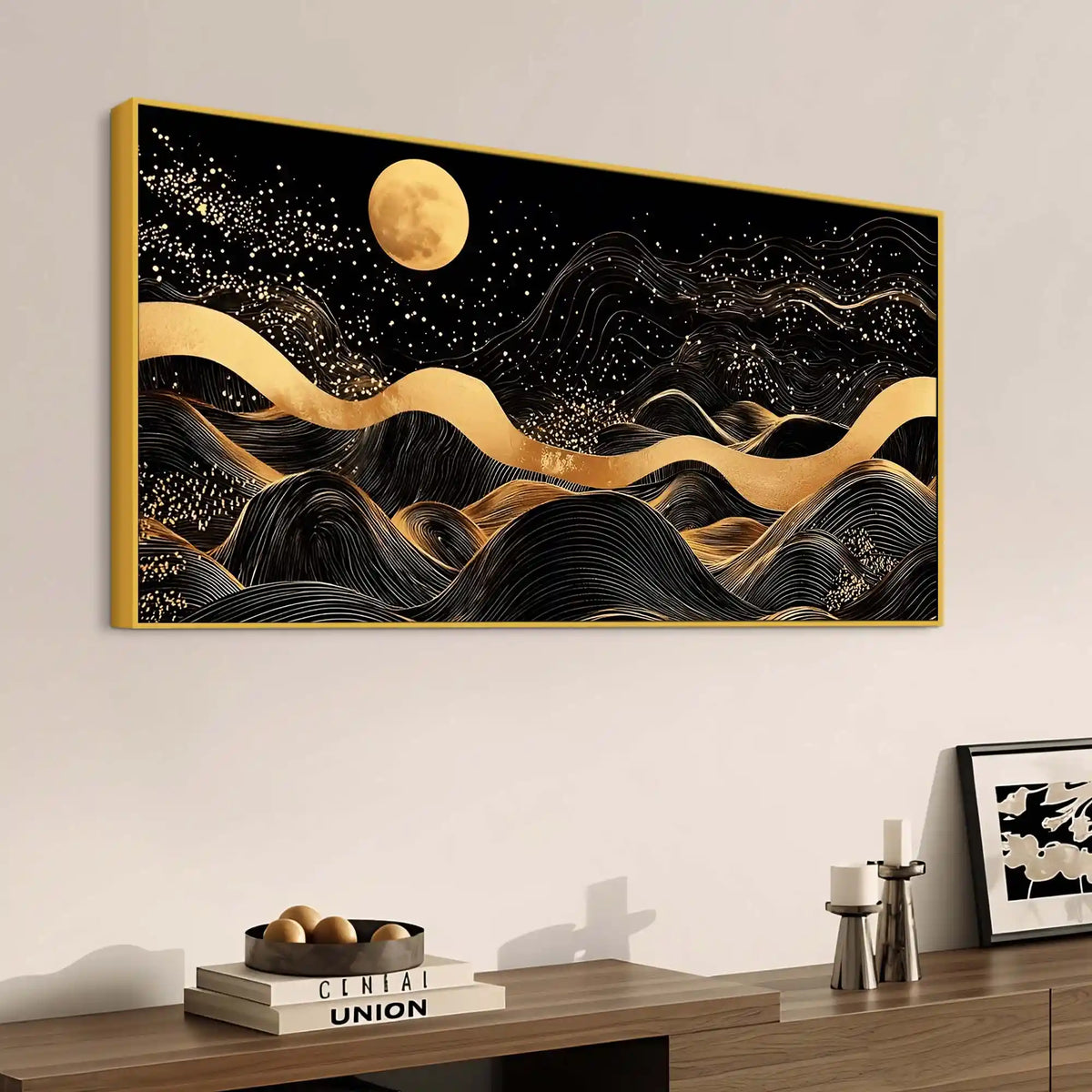 Elegant Moon Night Abstract Canvas Painting for Bedroom