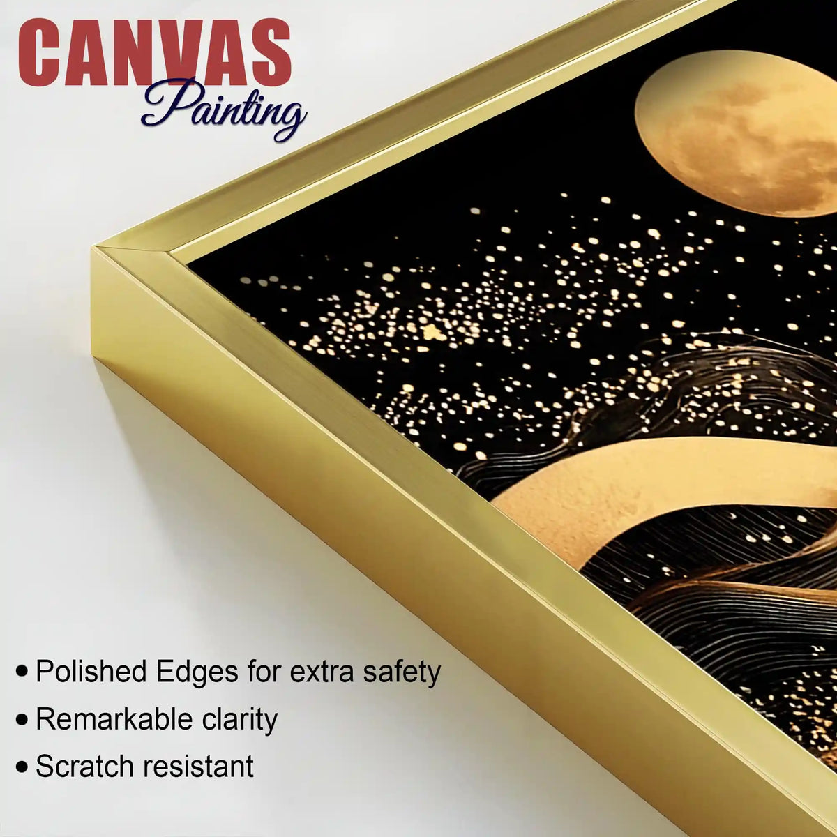 Elegant Moon Night Abstract Canvas Painting for Bedroom