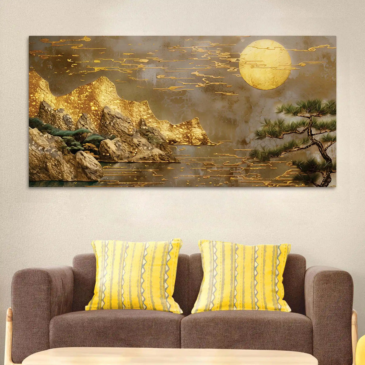 Elegant Mountain and Moon Canvas Wall Art Nature Painting