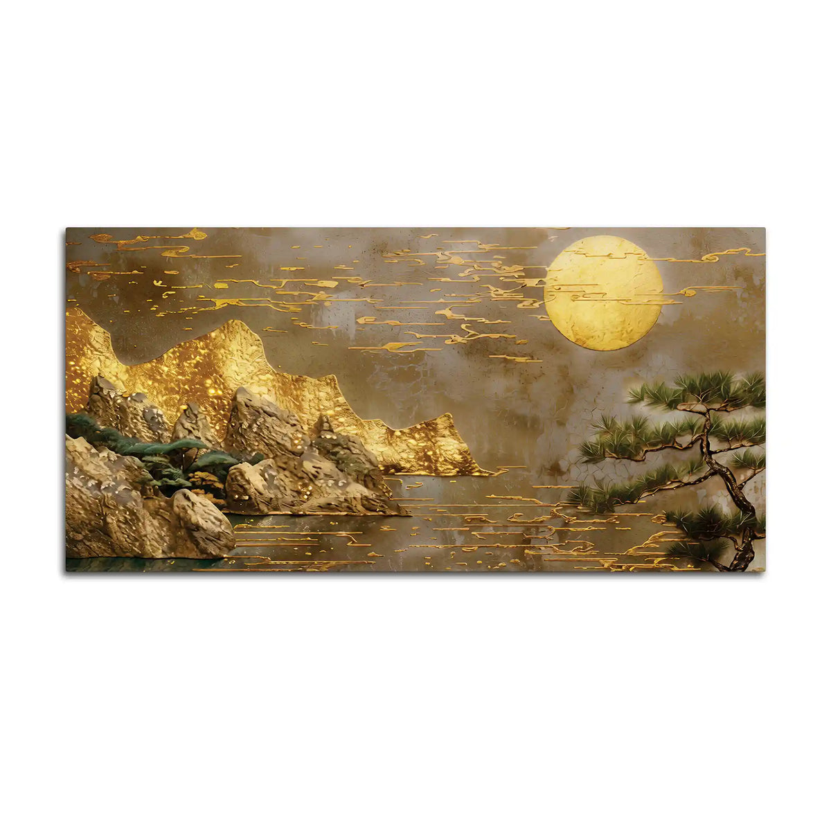 Elegant Mountain and Moon Canvas Wall Art Nature Painting