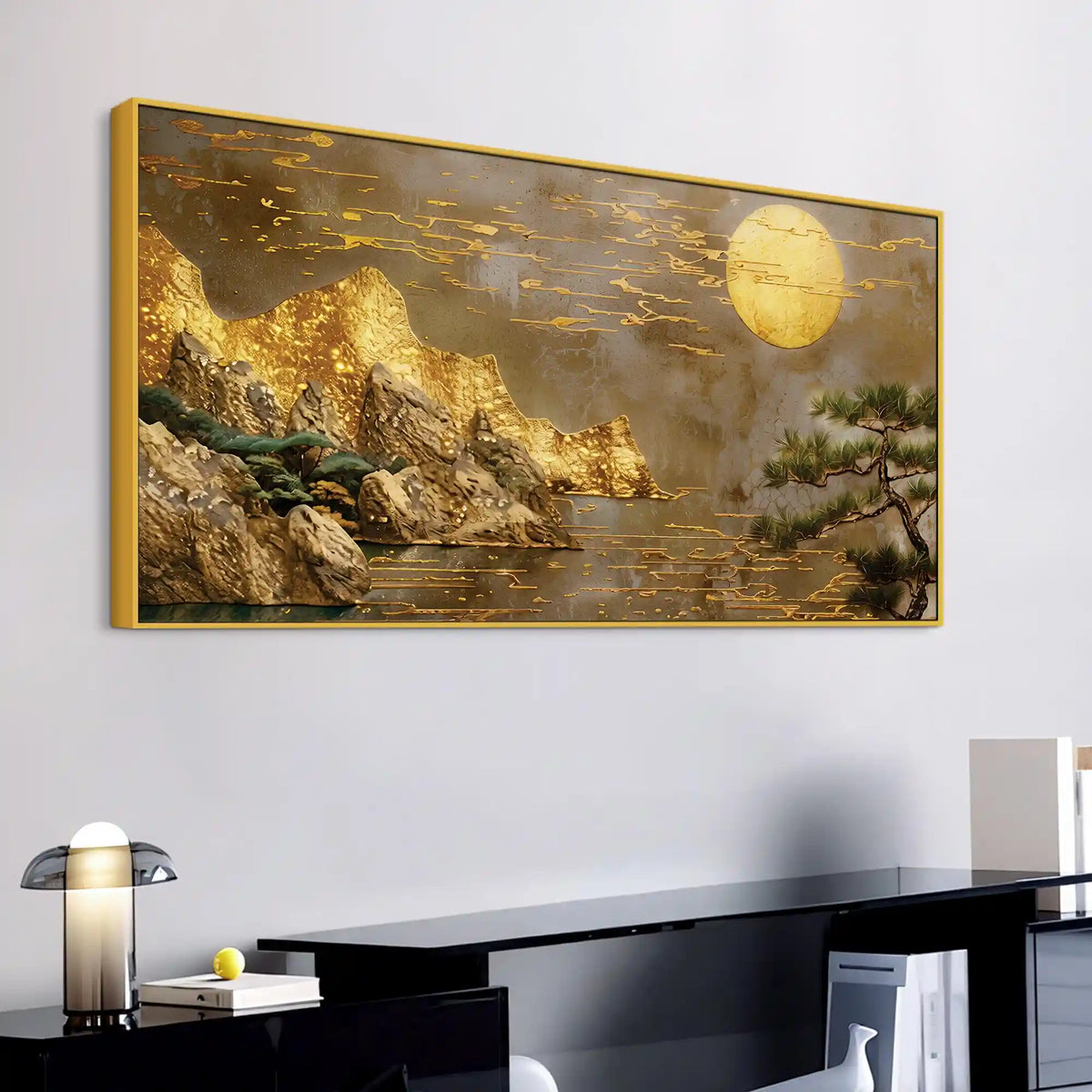 Elegant Mountain and Moon Canvas Wall Art Nature Painting