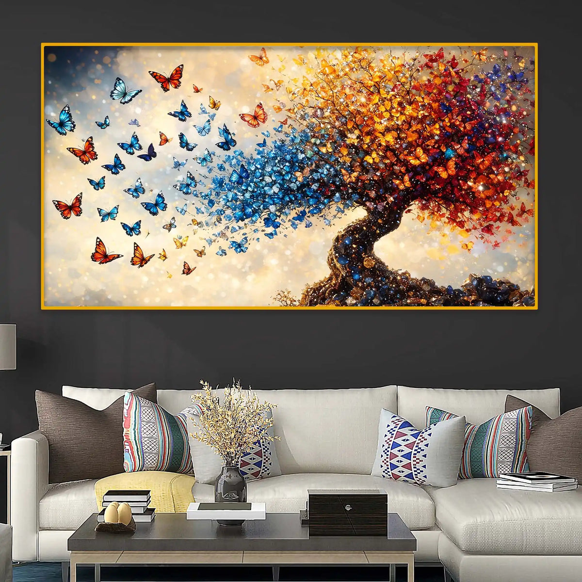 Elegant Nature Inspired Butterfly Tree Crystal Glass Wall Painting for Premium Interior Décor